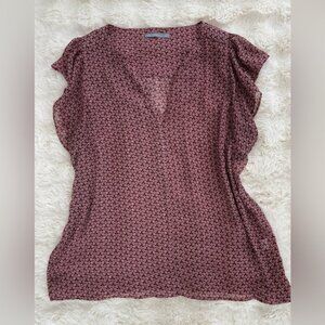 V Neck Geometric Print Blouse XL Sheer Lightweight Summer Top